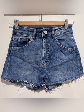 Women's High-Rise Distressed Denim Shorts - Blue